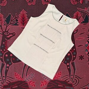 Sleeveless White Embellished Pleated Camisole -